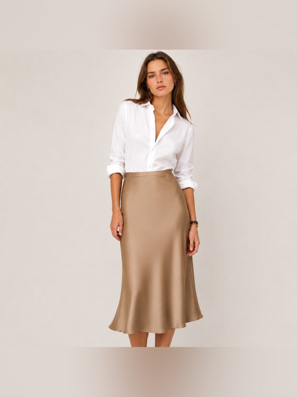 Polo Ralph Lauren Satin Midi Skirt Slip Gold Champagne A-line Pencil Bias Cut 6 - Picture 3 of 8